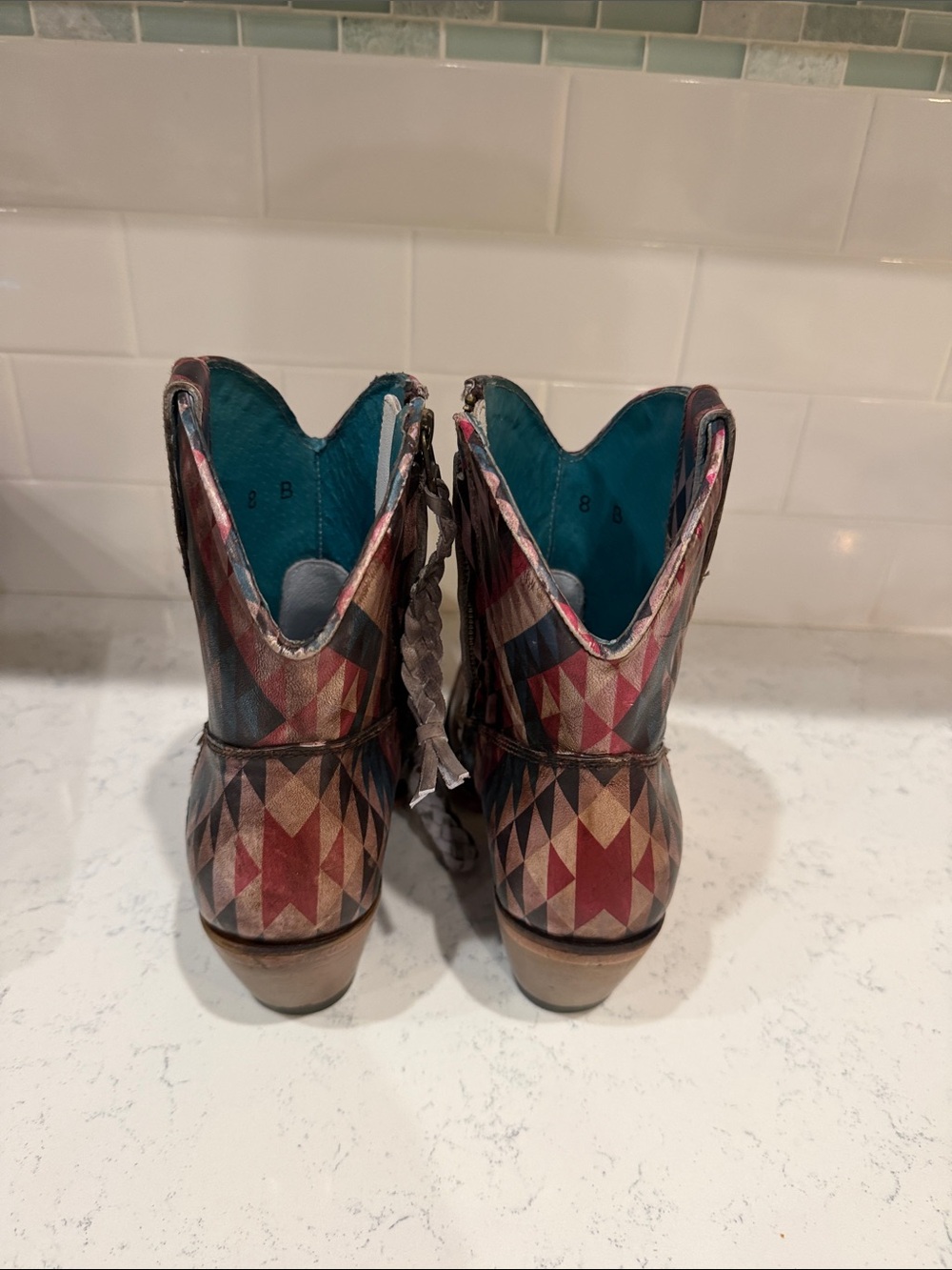 New in Box Ariat Teal Red Blue Southwestern Geometric Western Ankle Boots size 8 - Picture 8 of 10